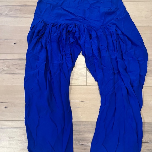 Women’s Indian 3 Piece Blue Silk Sequin Top & Pants w Matching Wrap-Large - Picture 4 of 11